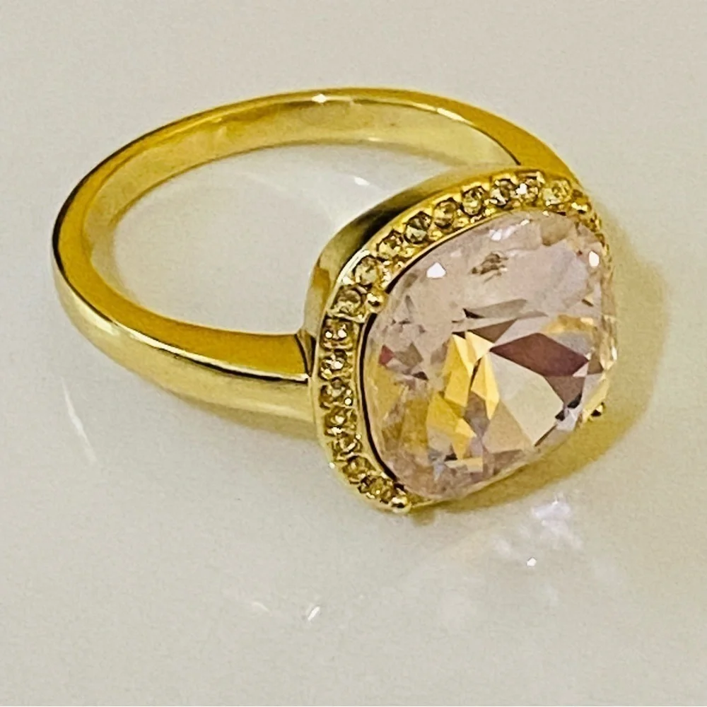 Gorjana New Size 9 Lexi Ring 18k Gold Plated Blush‎ Citrine Crystal Cushion